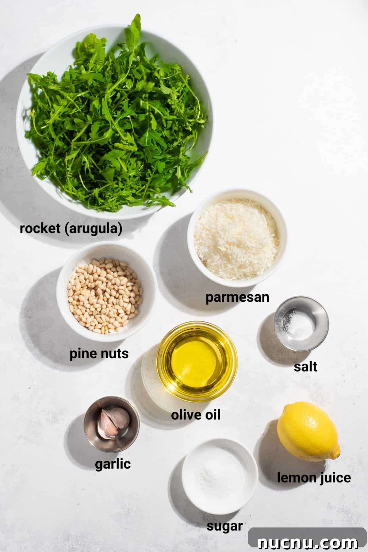 Arugula Pesto: Quick Recipe for Peppery Homemade Sauce 3 Rocket pesto ingredients.