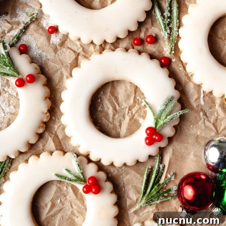 gluten free lemon shortbread cookies cut in a circle and decorated like a christmas wreath