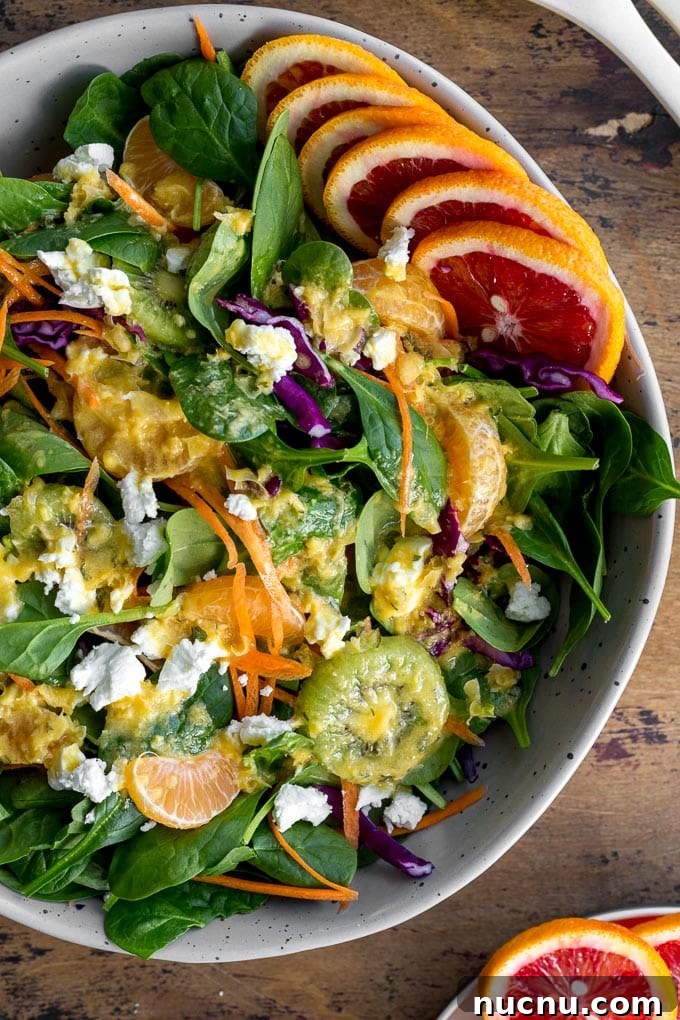 Winter Citrus Salad with Honey Dressing and Toasted Almonds 7 Up-close view of Winter Salad with Citrus Honey Dressing.