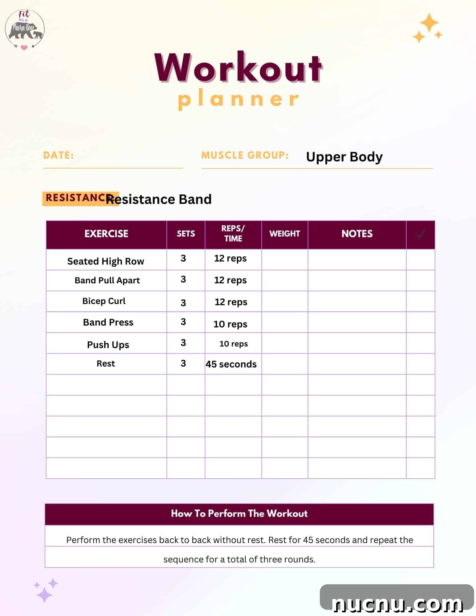 7 Strength Training Tips for Beginners Working Out at Home 4 Image of a workout with the exercises, sets, and reps listed.