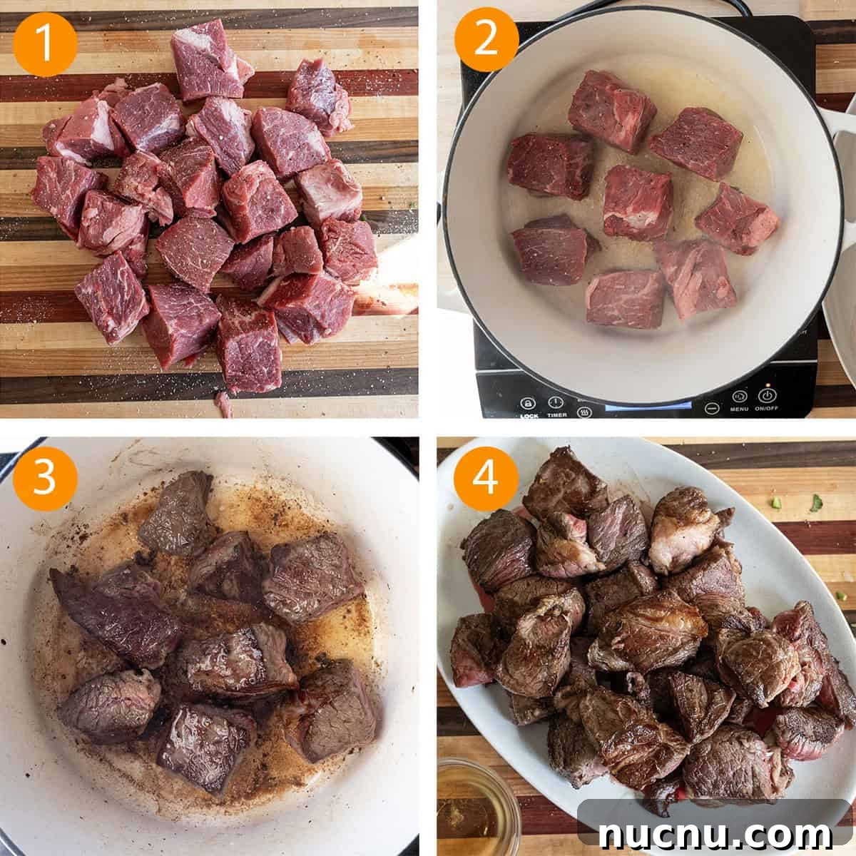 Dutch Oven Barbacoa Tacos Recipe — Tender Slow-Cooked Beef Tacos 4 Cutting beef into 1-2 inch pieces and searing in dutch oven.