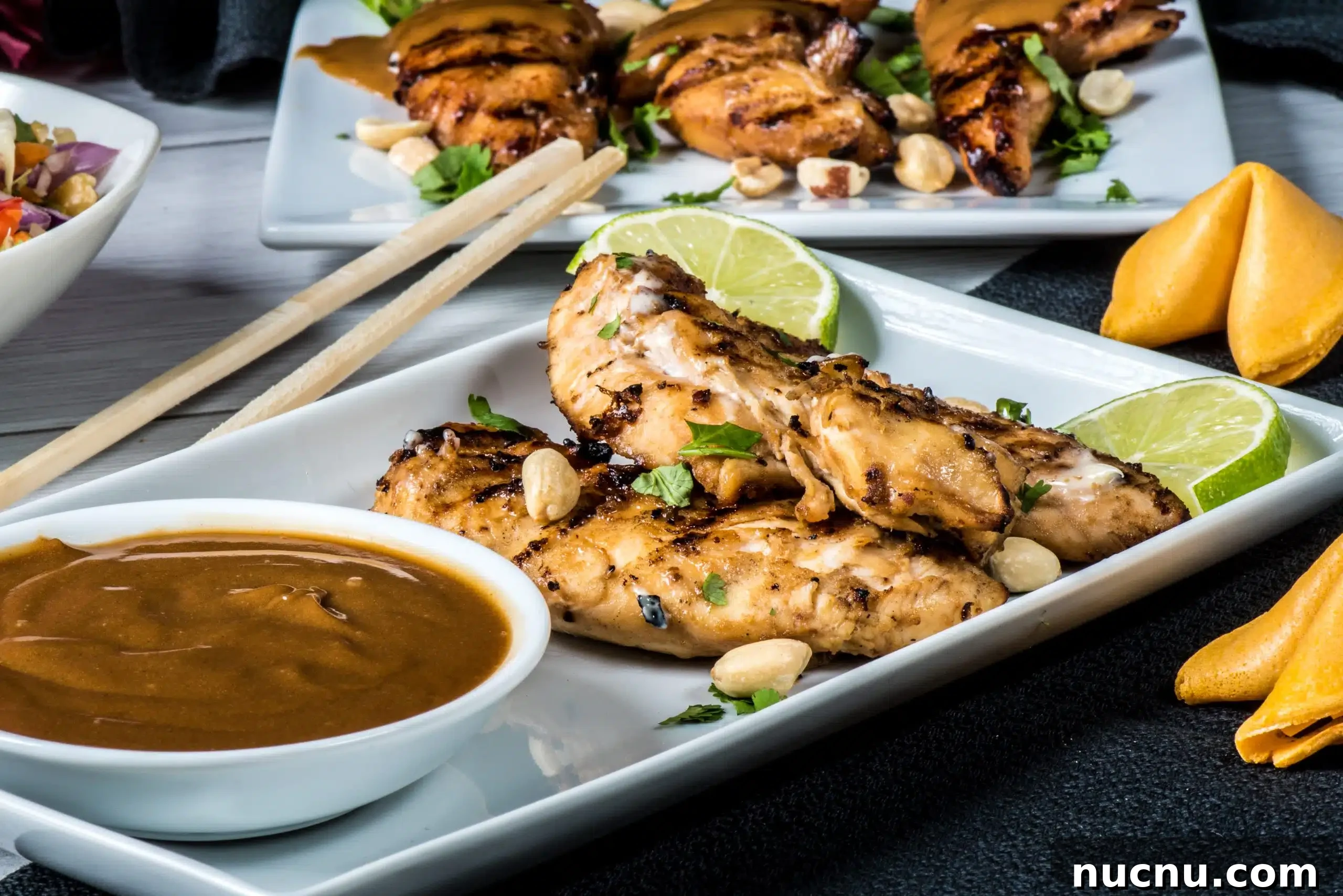 Chicken Satay with Peanut Sauce Recipe — Grilled Skewers & Dipping Sauce 7 Grill marks on chicken