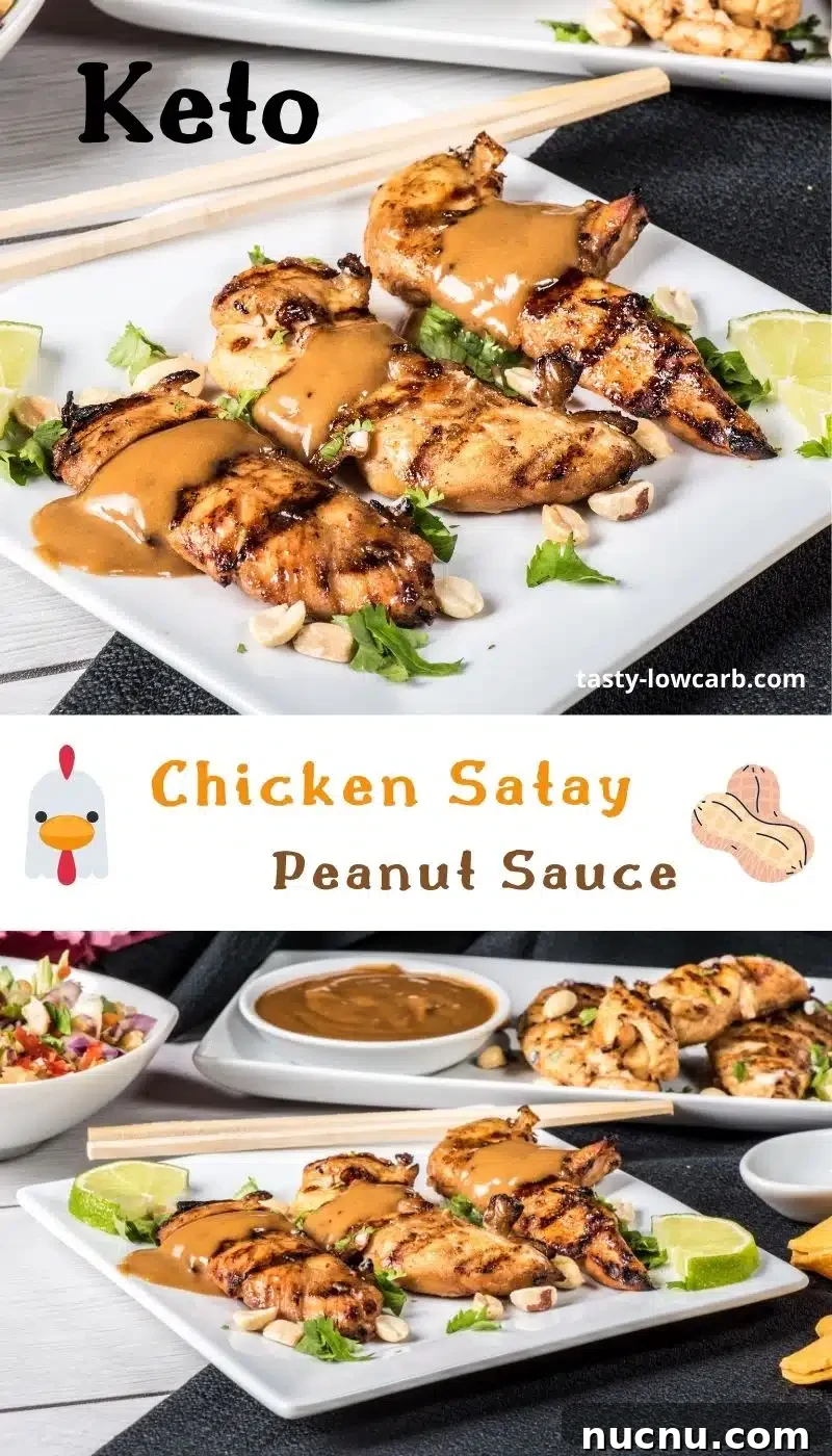 Chicken Satay with Peanut Sauce Recipe — Grilled Skewers & Dipping Sauce 8 Garnished satay
