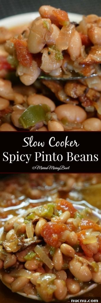 Slow Cooker Spicy Pinto Beans Recipe — Tender, Flavorful & Simple 11 bowl of pinto beans with peppers and onions in it sitting on table