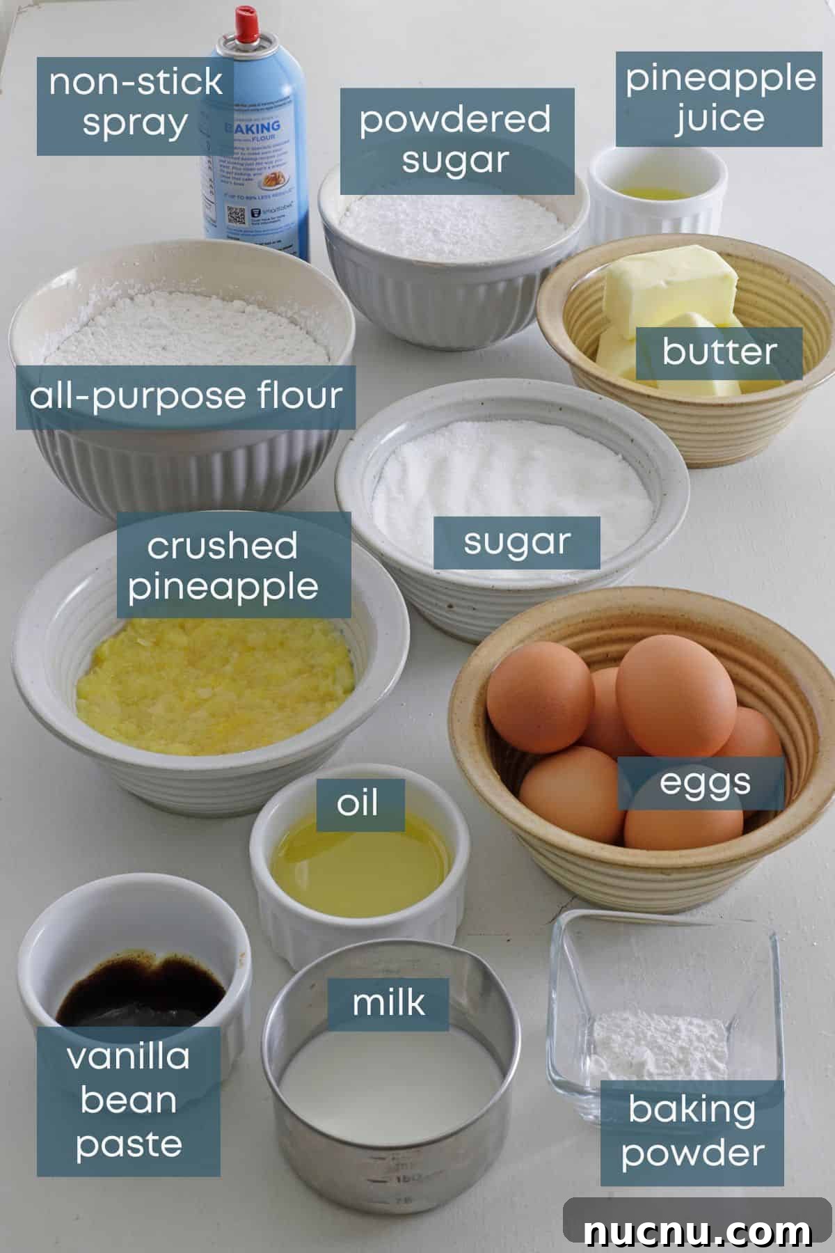 photo collage of recipe ingredients measured out in individual containers on countertop.