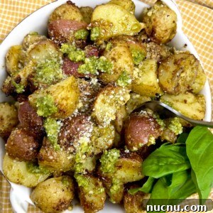 Crispy Pesto-Roasted Potatoes with Garlic and Parmesan 17 Pesto Roasted Potatoes Styled Photo in Bowl.