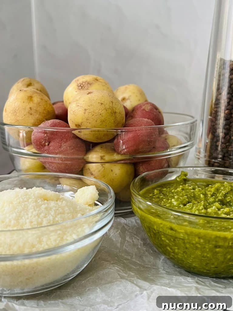 Crispy Pesto-Roasted Potatoes with Garlic and Parmesan 3 Ingredients for Pesto Roasted Potatoes.