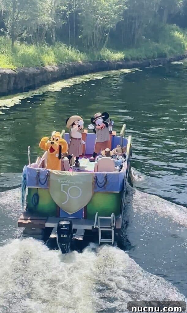 river boats with characters at Animal Kingdom.