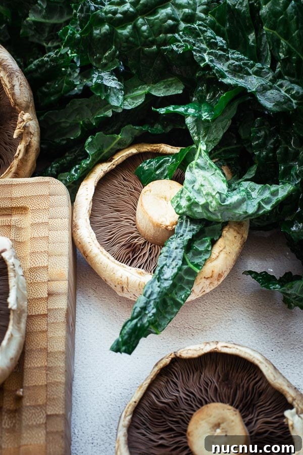 Portobello mushroom and kale.