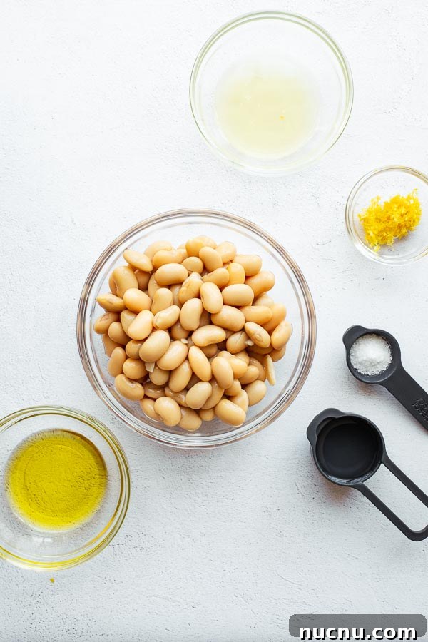 Ingredients for lemony butter bean mash.