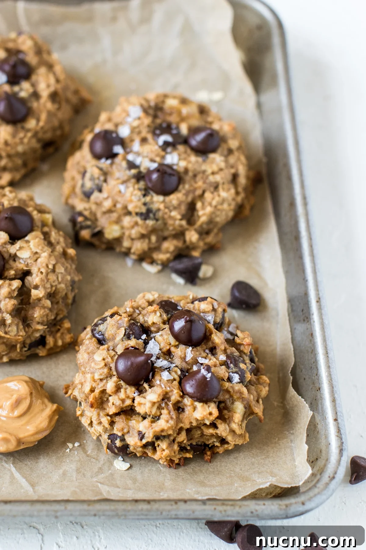 oatmeal cookie on a baking sheet
