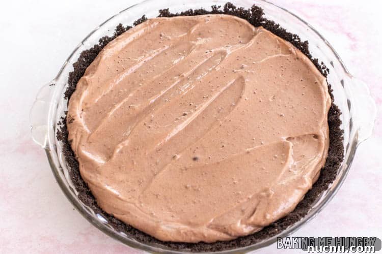 Decadent Chocolate Mud Pie Recipe: Creamy No-Bake Dessert 11 creamy chocolate mousse in oreo cookie crust in glass deep dish pie plate