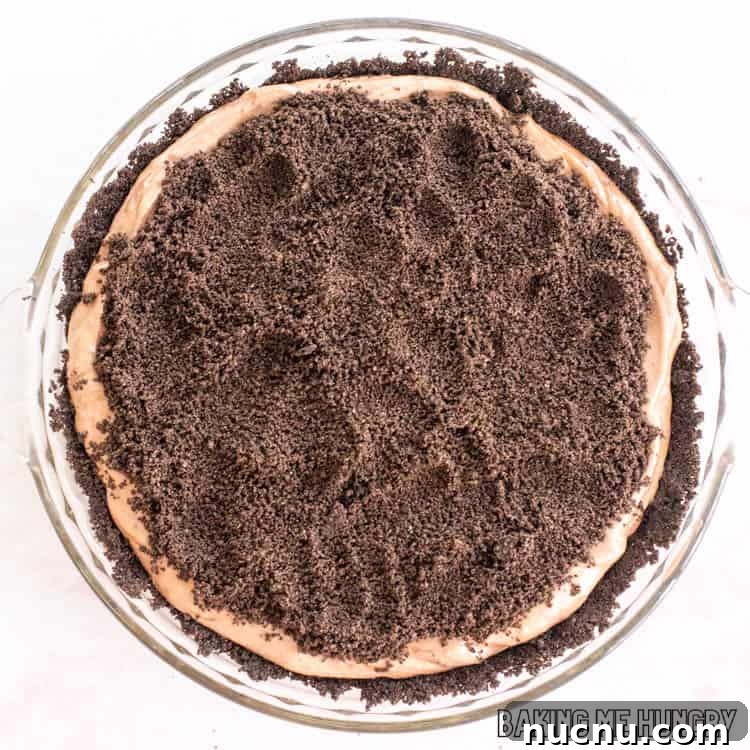 Decadent Chocolate Mud Pie Recipe: Creamy No-Bake Dessert 13 oreo crumbs on top of pie