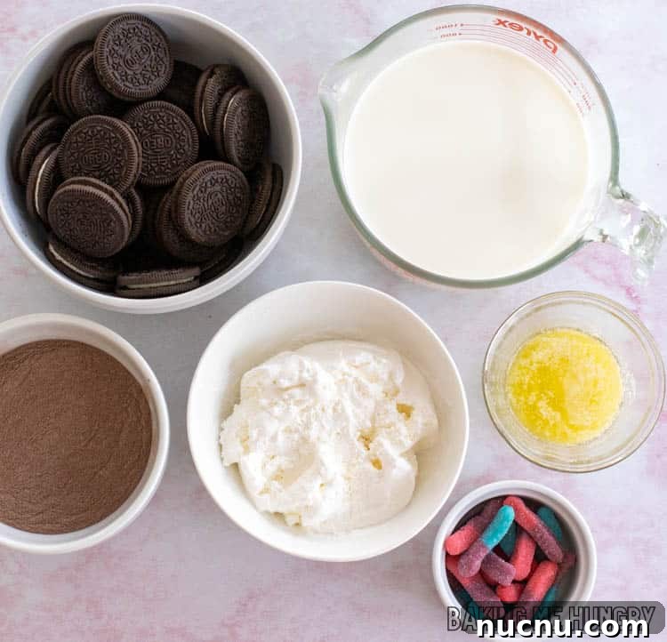 Decadent Chocolate Mud Pie Recipe: Creamy No-Bake Dessert 4 ingredients in small bowls
