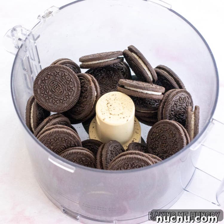 Decadent Chocolate Mud Pie Recipe: Creamy No-Bake Dessert 5 oreo cookies in food processor
