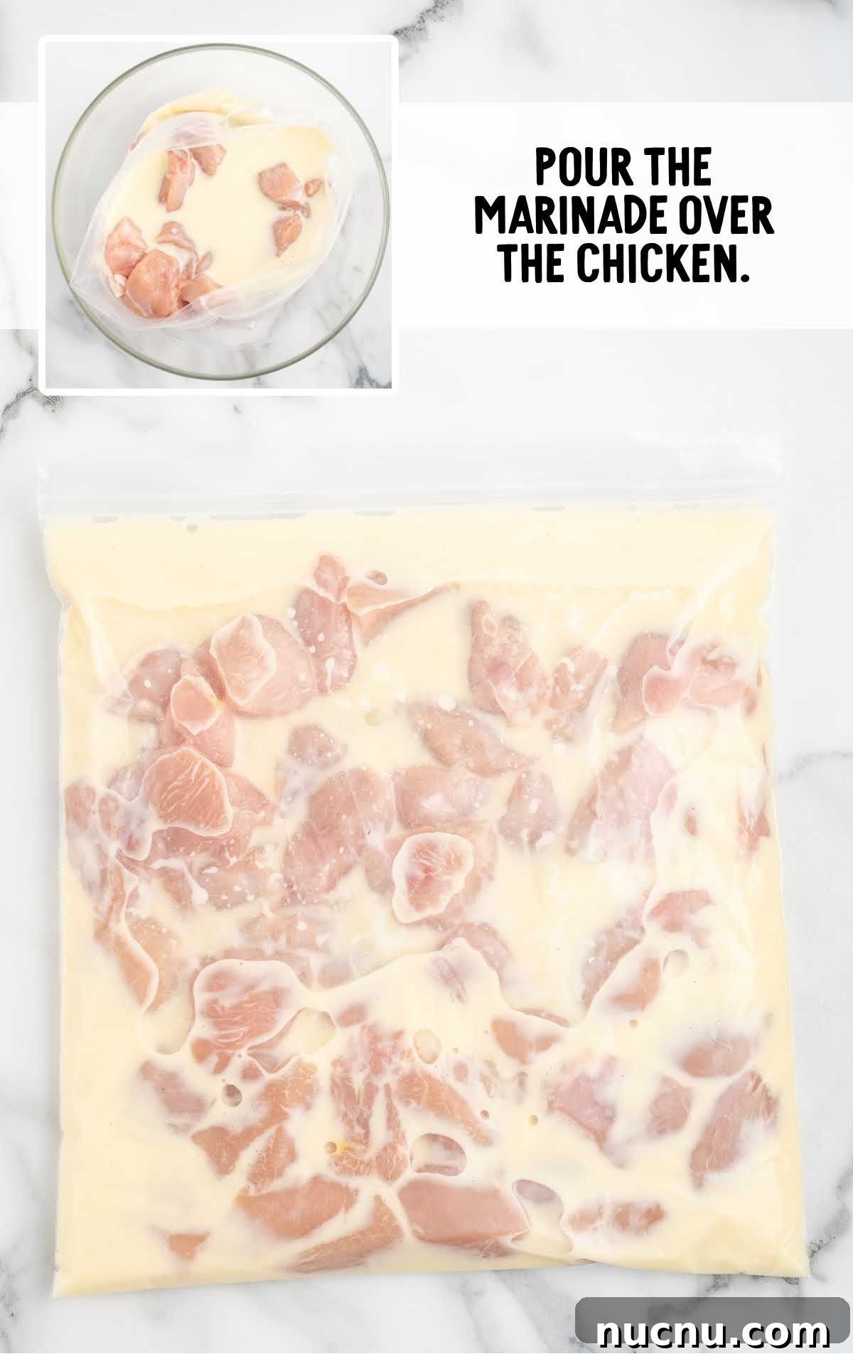 marinade poured over the chicken