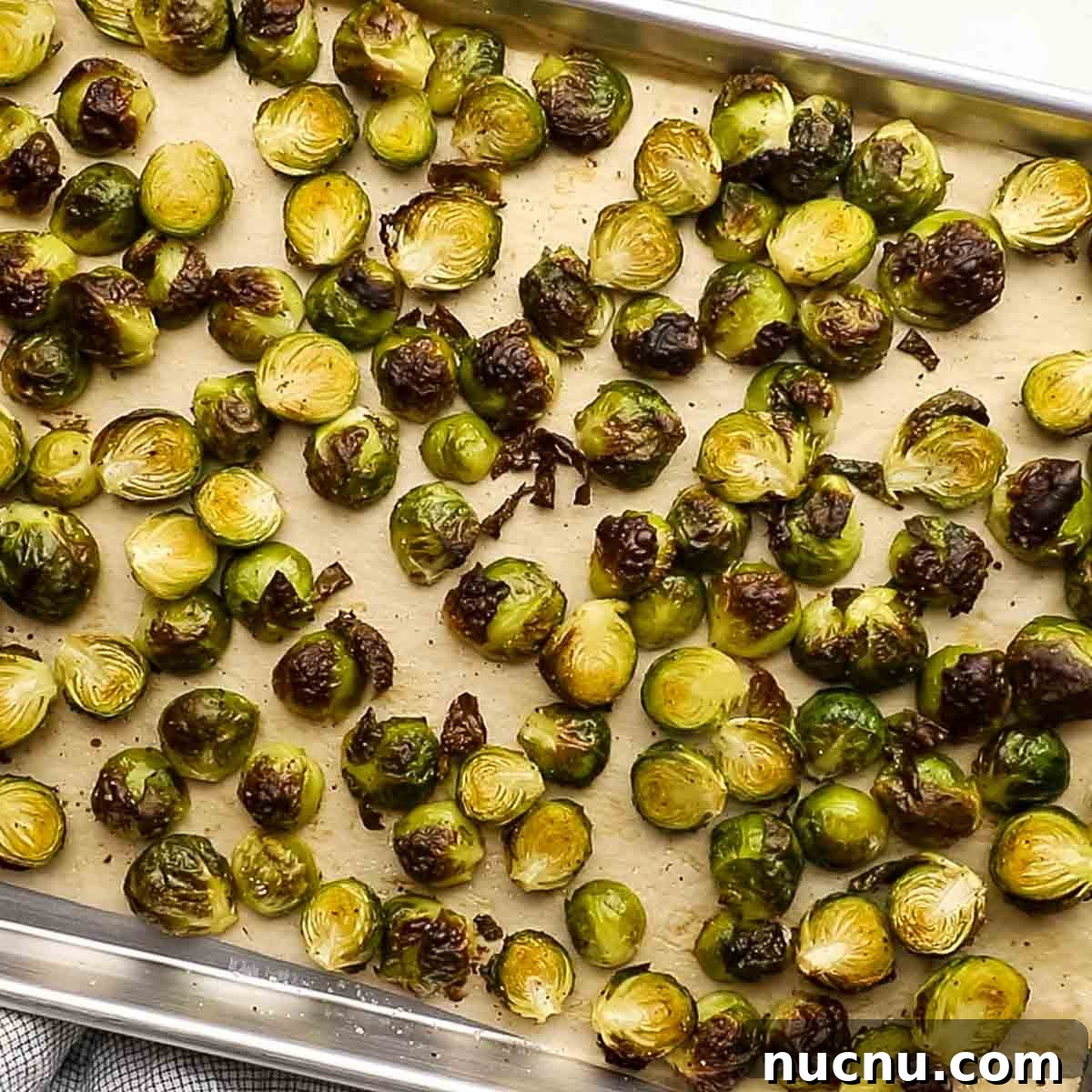 roasted Brussels aprouts on a baking sheet