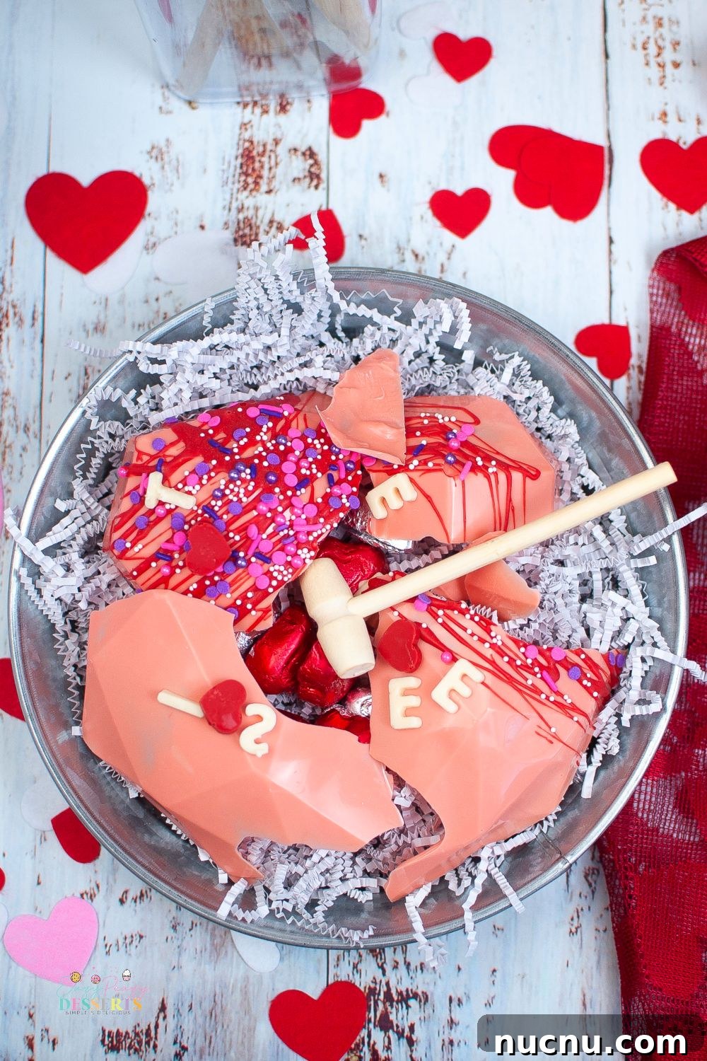 DIY Valentine's Day Breakable Chocolate Heart Tutorial 4 Over head image of heart shaped breakable chocolate for Valentine