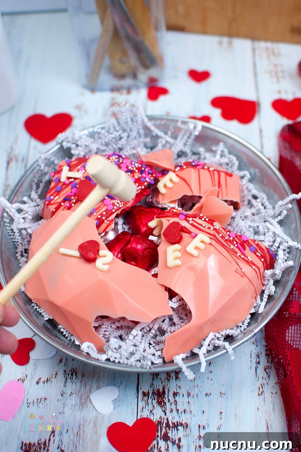 DIY Valentine's Day Breakable Chocolate Heart Tutorial 5 Image of pink breakable heart made with chocolate