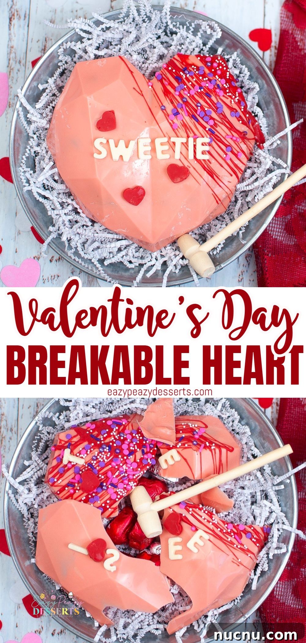 DIY Valentine's Day Breakable Chocolate Heart Tutorial 6 Photo collage of Valentine's day breakable heart