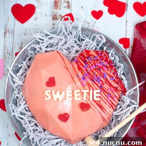 DIY Valentine's Day Breakable Chocolate Heart Tutorial 7 Over head image of breakable chocolate heart for Valentine's day
