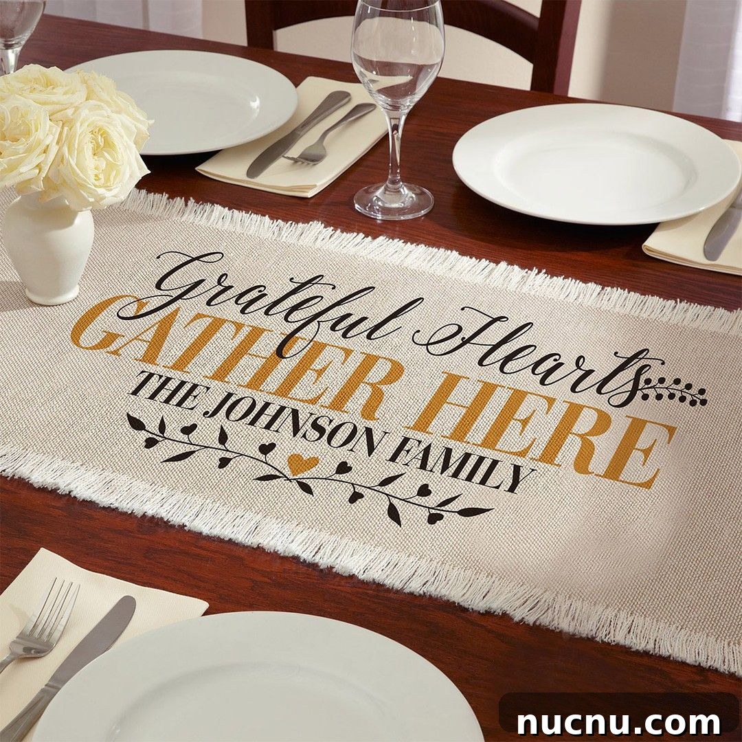 21 Stylish Thanksgiving Table Decor Ideas That Wow Guests 12 10. Personalized Thanksgiving Table Runner