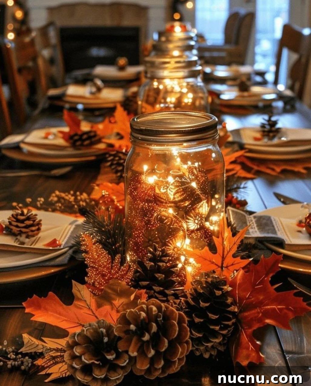 21 Stylish Thanksgiving Table Decor Ideas That Wow Guests 6 4. Mason Jar Candles