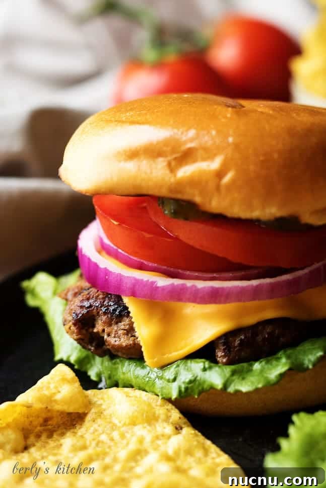 Homemade Juicy Hamburgers Recipe for Classic Flavor 2 Homemade Hamburgers with chips.