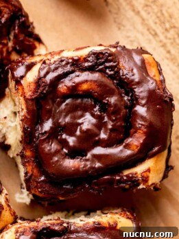 Decadent Chocolate Cinnamon Rolls with Gooey Chocolate Swirl 11 One chocolate cinnamon roll.