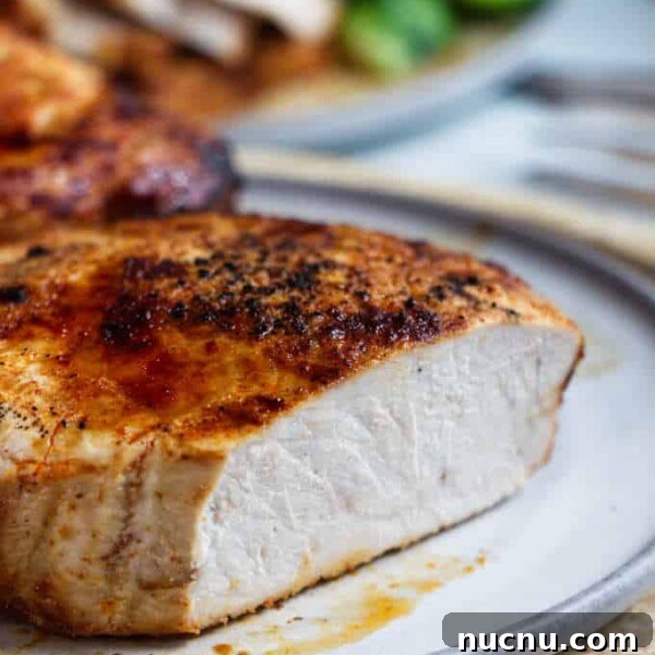 Savory Pork Butt Dry Rub Recipe for Juicy Barbecue 7 A chipotle air fryer pork chop sliced open to see the white meat.