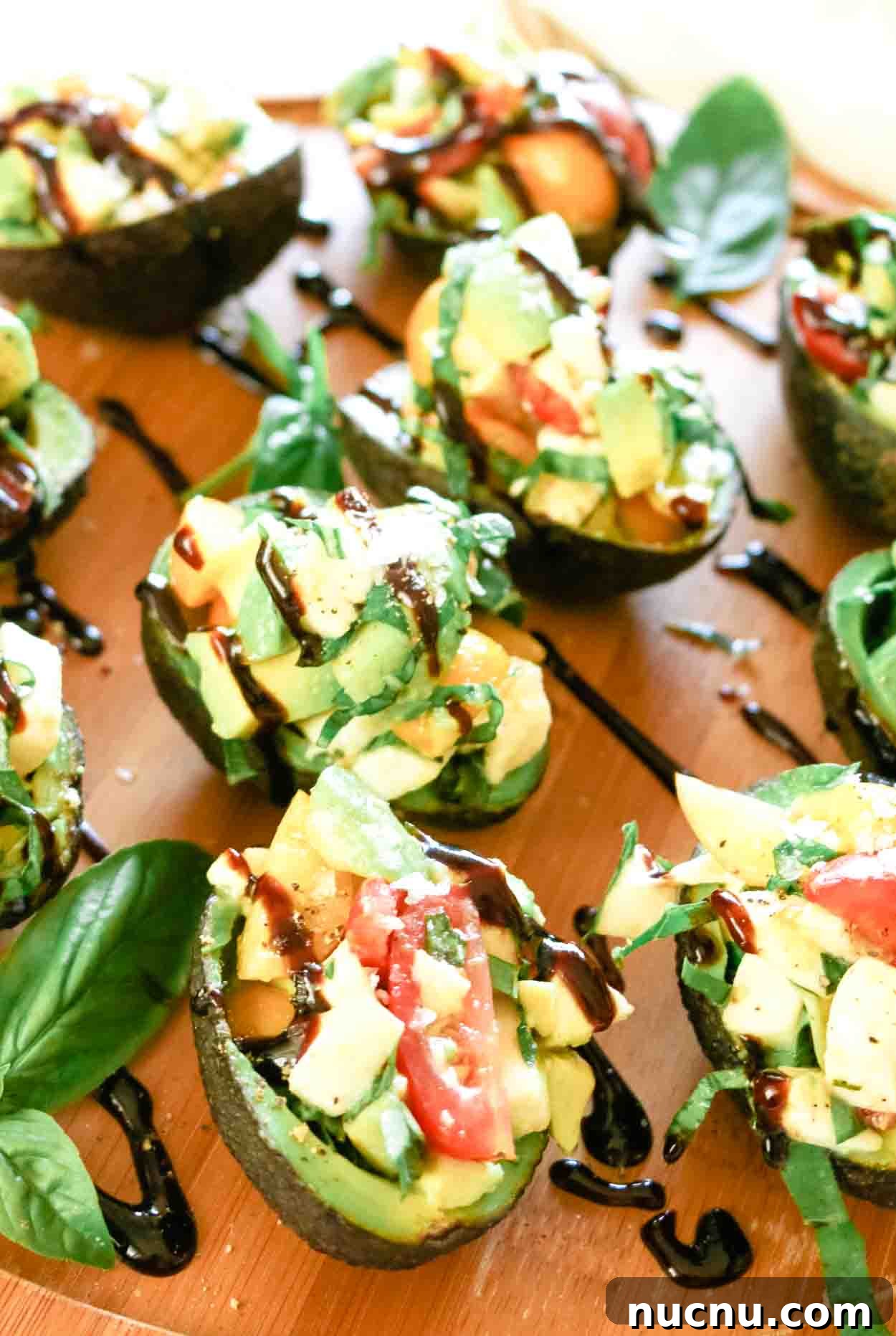 Caprese salad in avocado boat