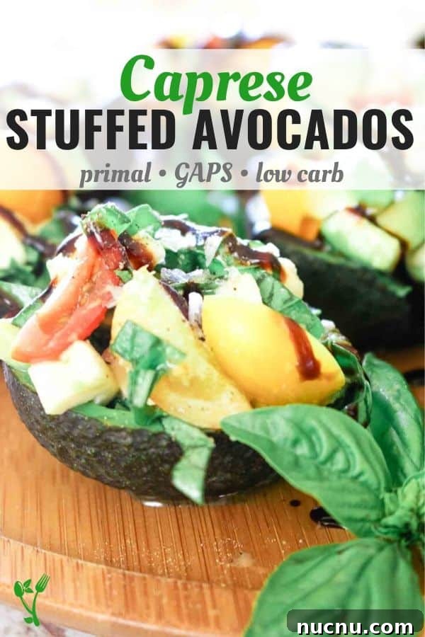 Caprese Stuffed Avocados that are primal low carb and GAPS compliant