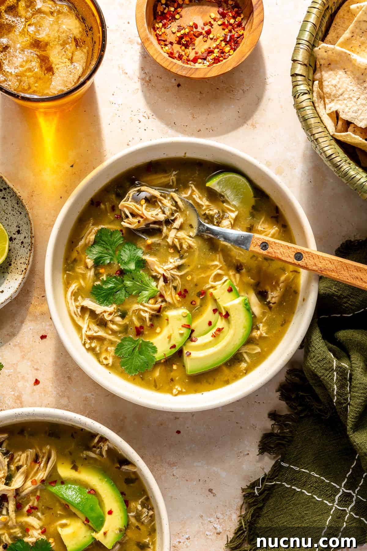 Shredded Chicken Verde Bone Broth Soup Recipe 2 Shredded Chicken Verde Soup image