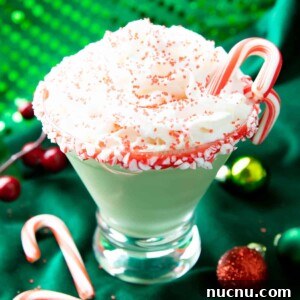 Peppermint Martini Recipe: How to Make a Refreshing Holiday Cocktail 12 square photo of a peppermint martini against a green backdrop
