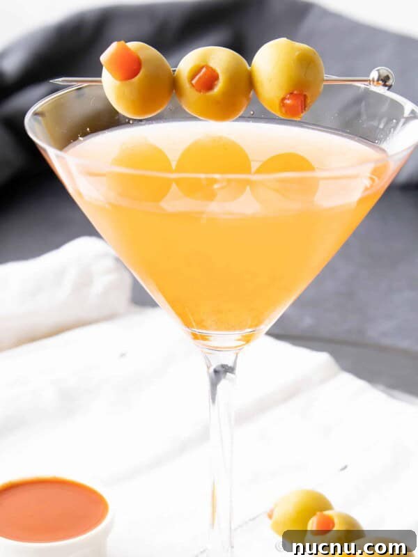 Peppermint Martini Recipe: How to Make a Refreshing Holiday Cocktail 10 Super closeup shot of hot and dirty martini in a martini glass