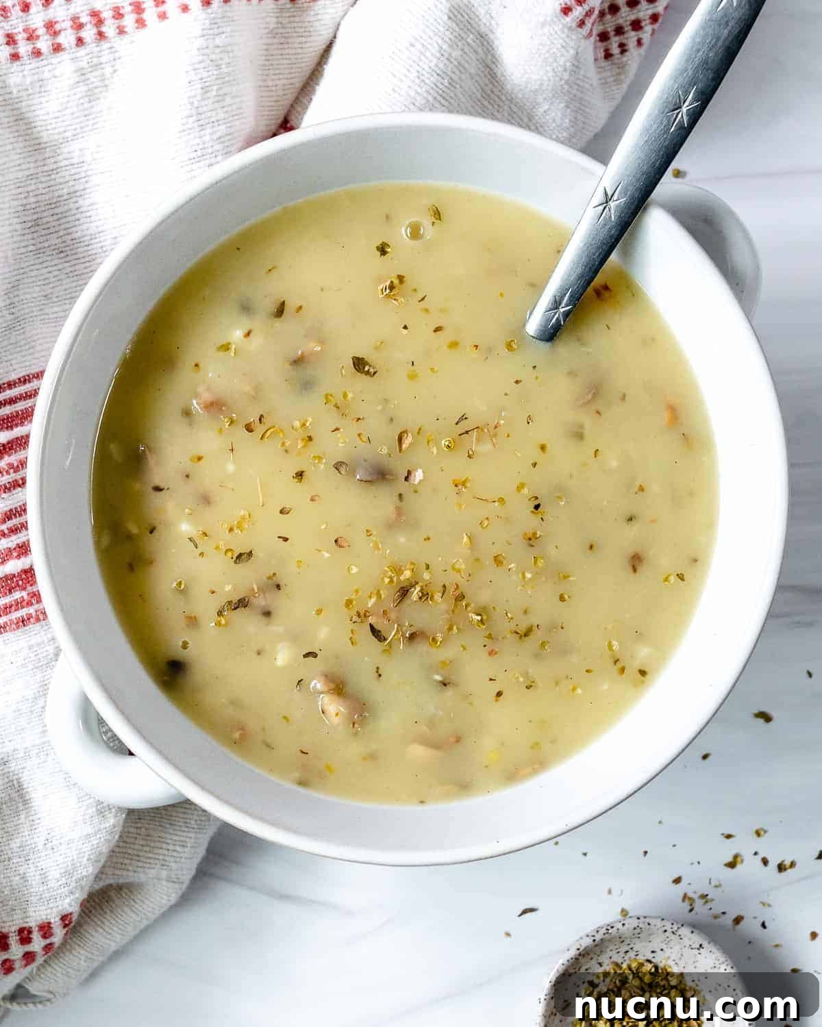 completed bowl of mushroom gravy against a white background