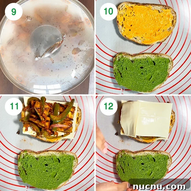 step by step picture collage of making tandoori paneer sandwich