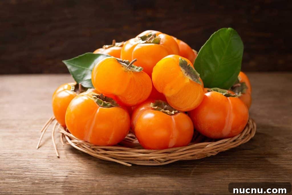 Persimmon Salsa Recipe: Fresh, Tangy Fall Salsa for Chips & Tacos 8 Fuyu persimmons whole and cut up in half on a wooden table