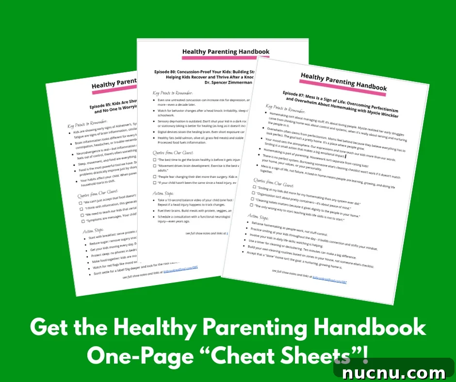 Episode 95: Parenting Together — How to Invite Support with Heather MacFadyen 2 one-page cheat sheets for the Healthy Parenting Handbook