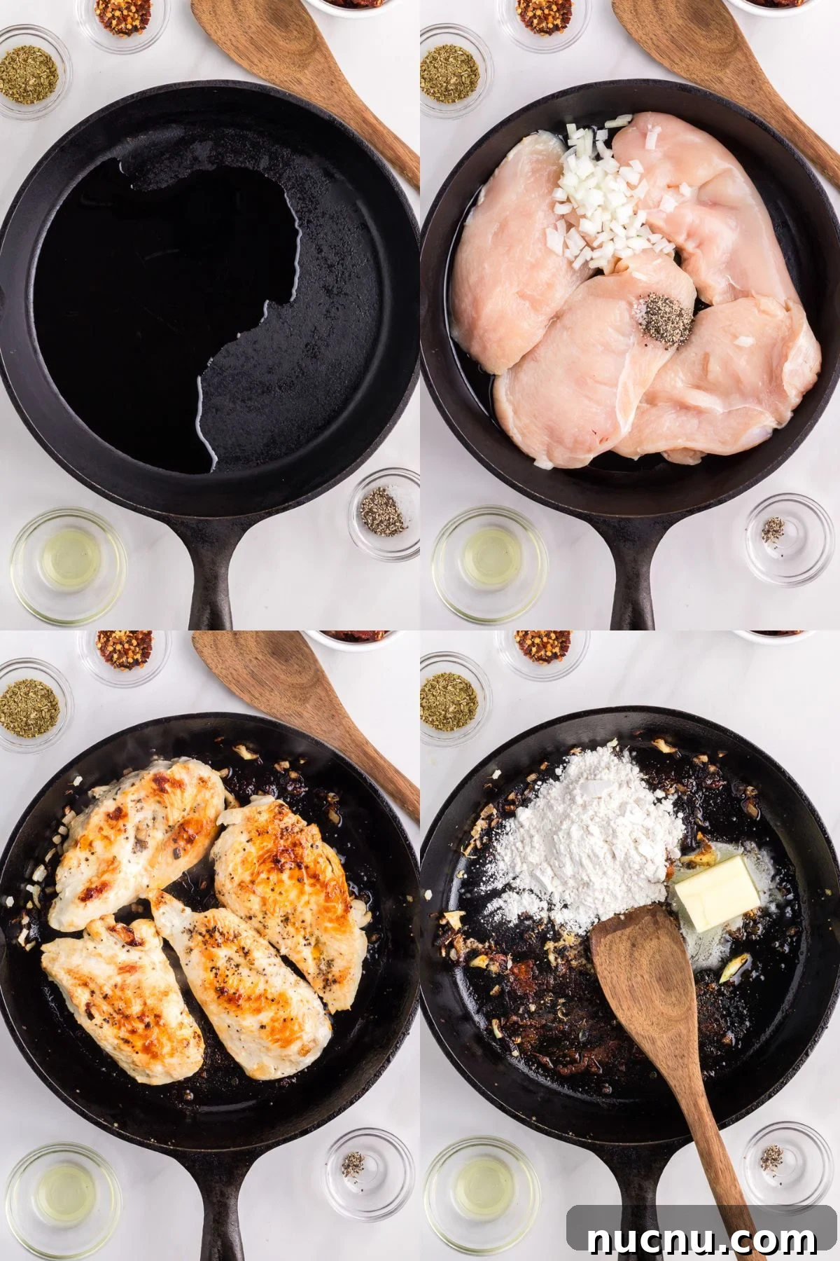 Step by step images for the first four steps of the recipe.