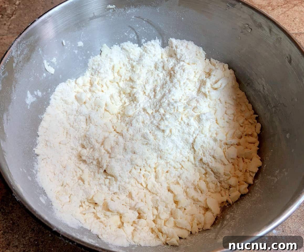 Flaky All-Butter Pie Crust Recipe for Perfect Homemade Pies 5 butter incorporated into flour for pie crust.