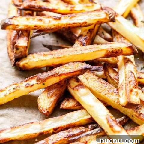Looking for delicious fries? Take a look at this extra crisp oven fries recipe. Done in no time. Visit fastfoodbistro.com for the full recipe #fastfoodbistro #fries #frites #crispovenfries #ovenfries