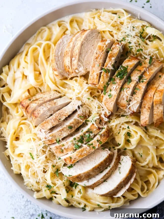 Lemon Pasta with Cherry Tomatoes and Fresh Basil Recipe 10 closeup of chicken fettuccine alfredo in a bowl