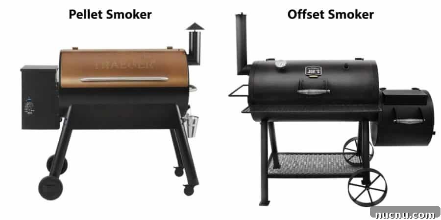Kentucky Bourbon–Glazed Beef Jerky Recipe 8 a pellet smoker next to an offset smoker