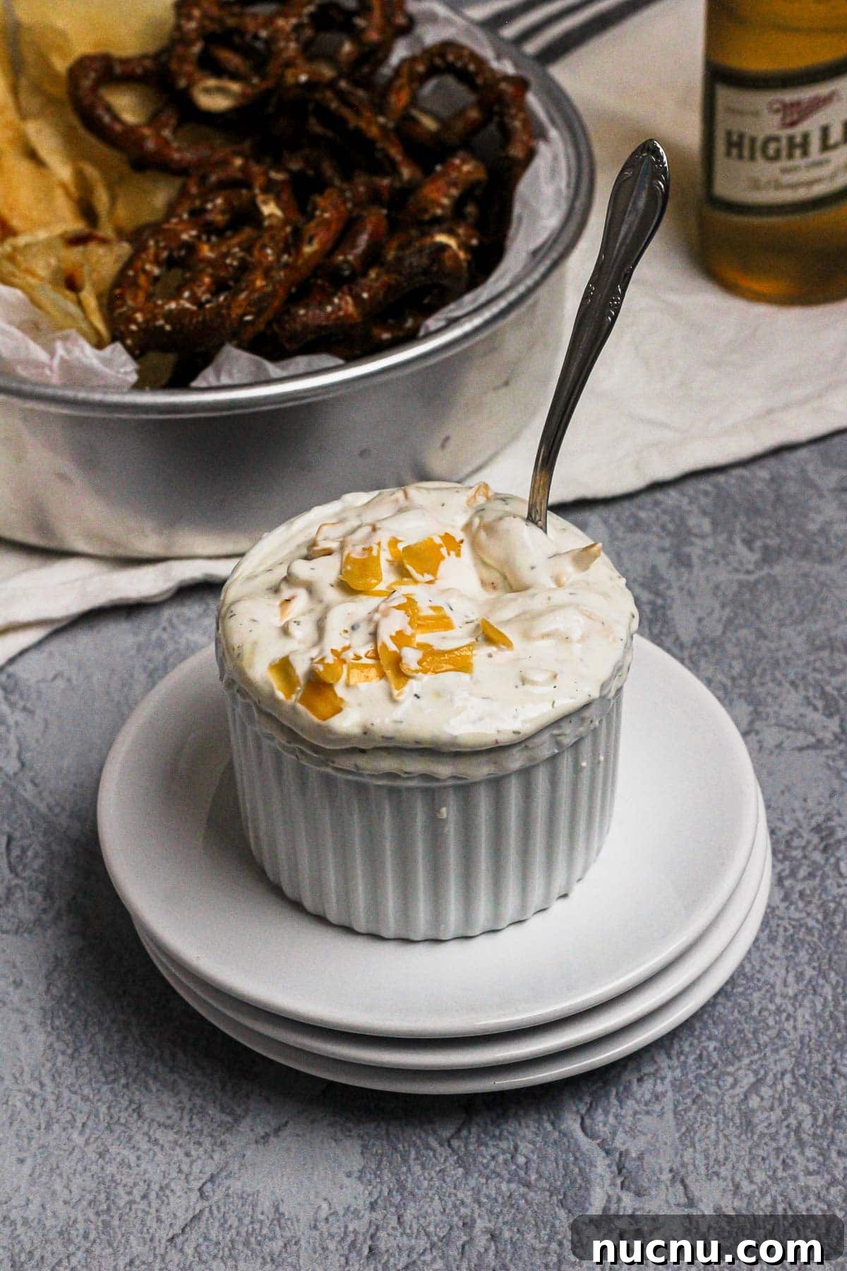Dip transferred to serving bowl