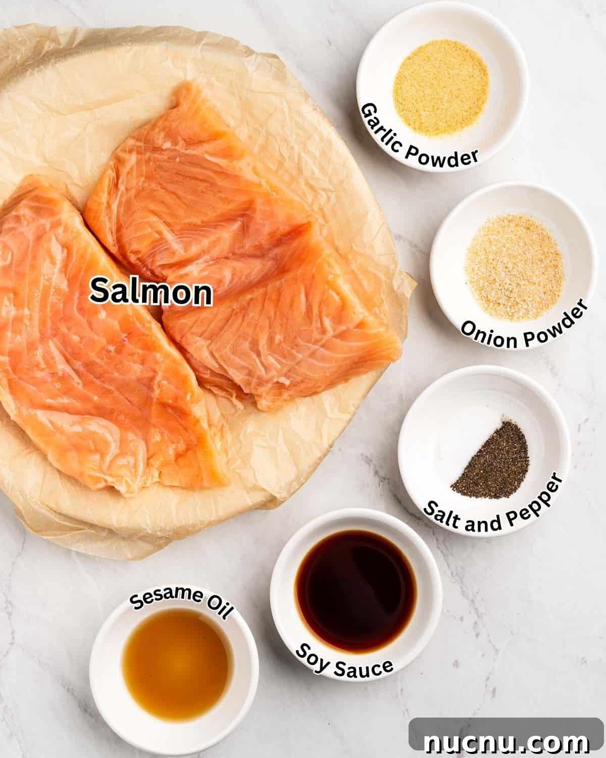 Crispy Air Fryer Salmon Bites with Lemon Garlic Dip 3 Ingredients for salmon bites.