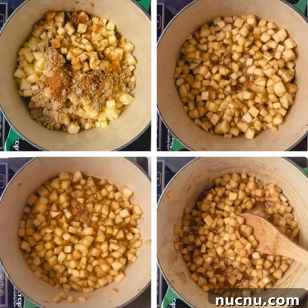 Cooking apple compote on stove