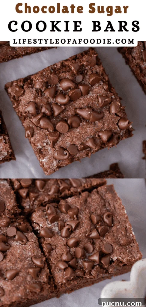 Chewy Chocolate Sugar Cookie Bars Recipe for Chocolate Lovers 14 pinterest pin of the chocolate sugar cookie bars recipe