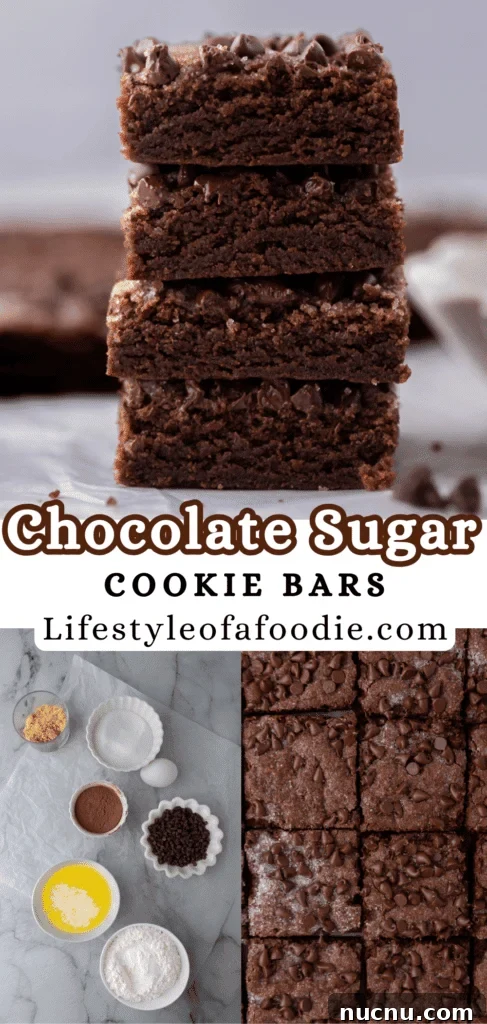 Chewy Chocolate Sugar Cookie Bars Recipe for Chocolate Lovers 15 pinterest pin of the chocolate sugar cookie bars recipe
