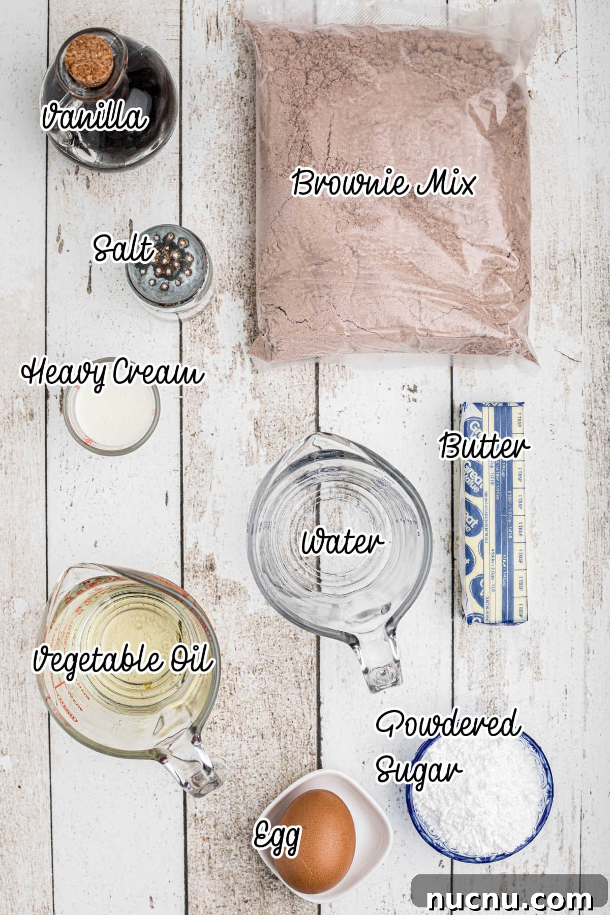 Spider Web Brownies: How to Make Spooky Halloween Brownies Quickly 3 Ingredients laid out showing what is needed to make spider web brownies.